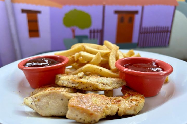 french fries with chicken and barbecue sauce